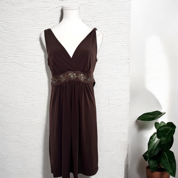 Elegant Vintage Brown Sleeveless Dress beaded fairy M grunge whimsigoth - Picture 1 of 6